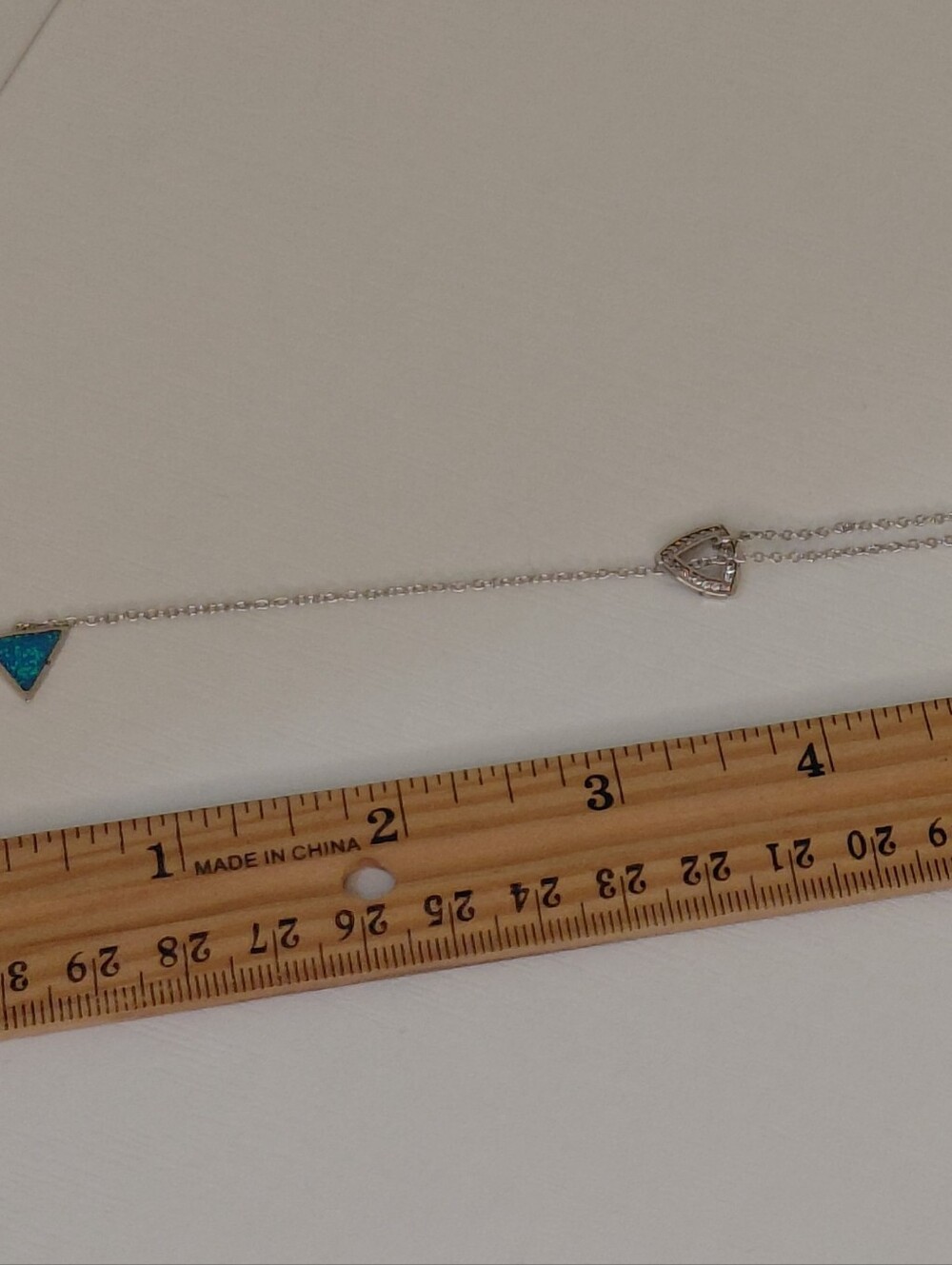 New Adjustable Silver Teardrop & Blue Opal Triangle Lariat Necklace - Women - Picture 7 of 8
